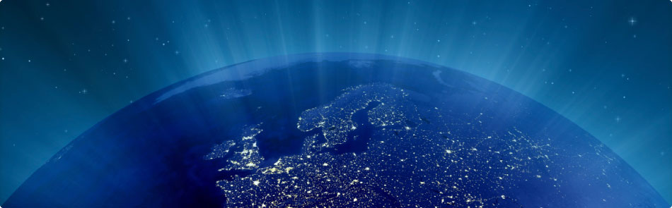Globe with street lights illuminated